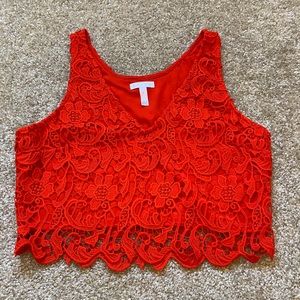 Leith red lace crop top